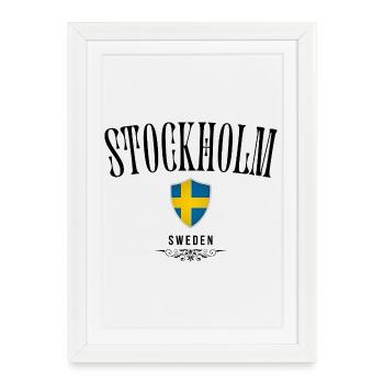 Souvenir Stockholm, Stockholm Suède - Affiche encadrée (27 × 37 cm) - blanc - Devant