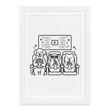 Cinéma de chiens Chiens au cinéma - Affiche encadrée (27 × 37 cm) - blanc - Devant