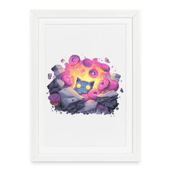 Grotte de Donut en Cristal de Chat en lumière néon - Affiche encadrée (27 × 37 cm) - blanc - Devant