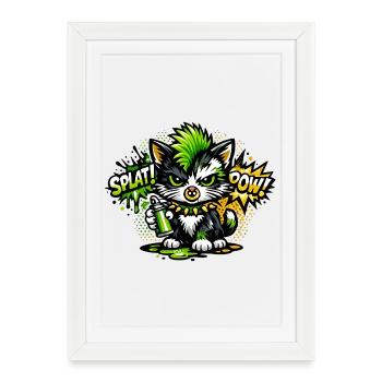 Neon Graffiti Kitten Sprayer - Framed poster (27 × 37 cm) - white - Front