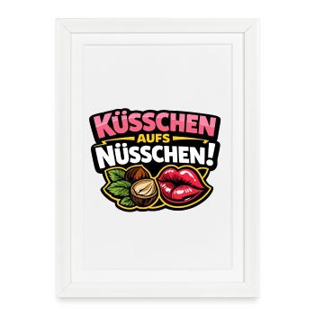 Bisous sur la noix – Baiser espiègle en disant - Affiche encadrée (27 × 37 cm) - blanc - Devant