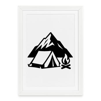 Sommet du feu de tentes de camping en montagne - Affiche encadrée (27 × 37 cm) - blanc - Devant