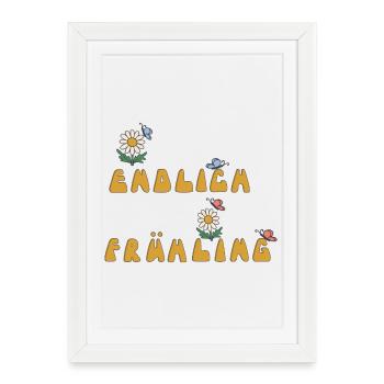 Spring at last with flowers and butterflies - Framed poster (27 × 37 cm) - white - Front