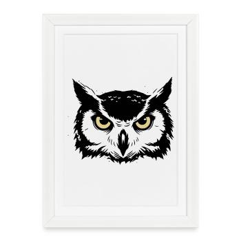 Tête de hibou mystique Nature - Affiche encadrée (27 × 37 cm) - blanc - Devant