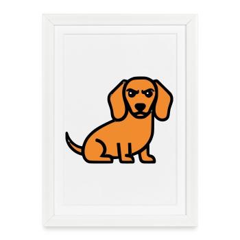 Bande dessinée Dachshund Dog Brown - Affiche encadrée (27 × 37 cm) - blanc - Devant