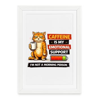 Caffeinated Cat Morning Mood - Framed poster (27 × 37 cm) - white - Front
