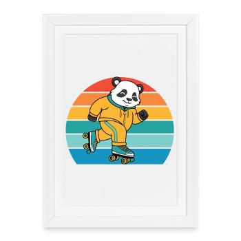 Retro Panda on Roller Skates - Framed poster (27 × 37 cm) - white - Front