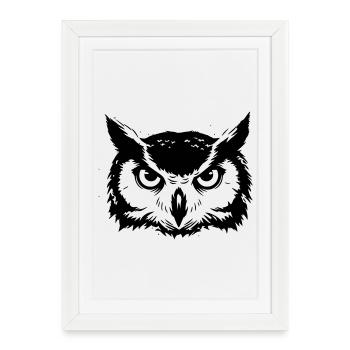 Silhouette de la chouette grand-duc tête de chouette - Affiche encadrée (27 × 37 cm) - blanc - Devant