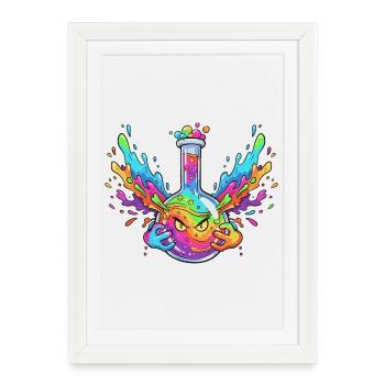 Explosion de la bouteille d’alchimie colorée - Affiche encadrée (27 × 37 cm) - blanc - Devant