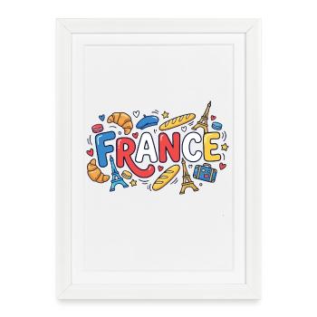 T-Shirt Bonjour France - Drapeau Tricolore Peint  - Affiche encadrée (27 × 37 cm) - blanc - Devant