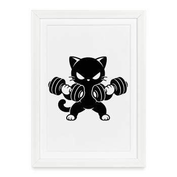 Motif fitness du chat musclé avec haltères - Affiche encadrée (27 × 37 cm) - blanc - Devant