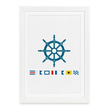 Capitaine Maritime Steering Wheel Sailor Design - Affiche encadrée (27 × 37 cm) - blanc - Devant
