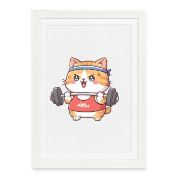 Cat does weight training - Framed poster (27 × 37 cm) - white - Front