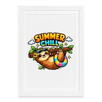 Summer Lounging Sloth Cartoon - Framed poster (27 × 37 cm) - white - Front