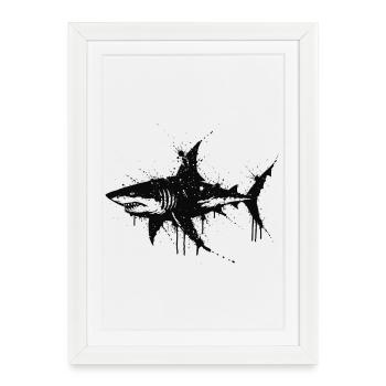 Black Splat Shark Watercolor - Framed poster (27 × 37 cm) - white - Front