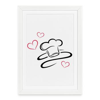 Cook, logo, chef hat with three hearts. - Framed poster (27 × 37 cm) - white - Front