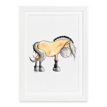 Happy Fjord Horse - Affiche encadrée (27 × 37 cm) - blanc - Devant