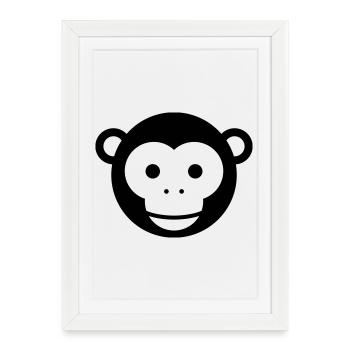 Tête de singe - Dessin animé mignon au visage de singe - Affiche encadrée (27 × 37 cm) - blanc - Devant