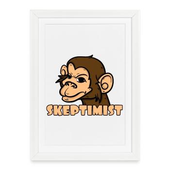 Skeptiker Affe - Skeptimist - Gerahmtes Poster (27 × 37 cm) - Weiß - Vorne