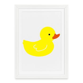 Canard en caoutchouc joyeux: une touche de jaune - Affiche encadrée (27 × 37 cm) - blanc - Devant