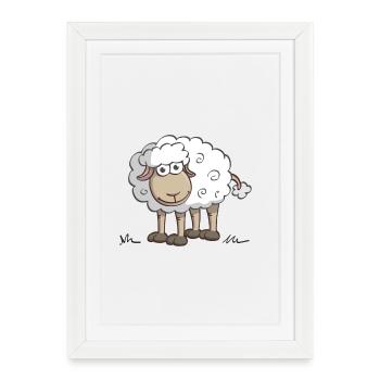 Illustration joyeuse d’un mouton souriant - Affiche encadrée (27 × 37 cm) - blanc - Devant