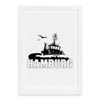 Remorqueurs dans le port de Hambourg - Affiche encadrée (27 × 37 cm) - blanc - Devant