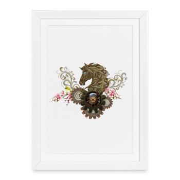Ce cheval steampunk unique avec des fleurs - Affiche encadrée (27 × 37 cm) - blanc - Devant