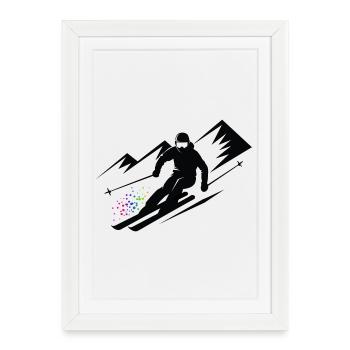 Vacances au ski Skieurs Ski Sports d’hiver - Affiche encadrée (27 × 37 cm) - blanc - Devant