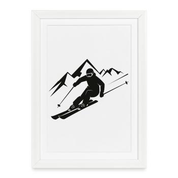 Skieurs Ski Hiver Vacances d’hiver Sports d’hiver - Affiche encadrée (27 × 37 cm) - blanc - Devant