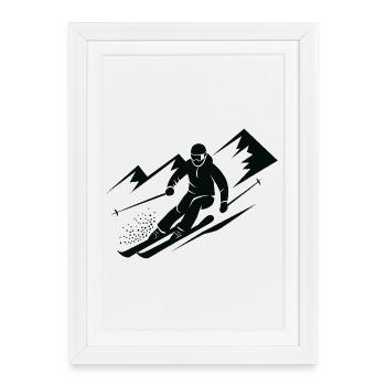 Skieurs Ski Hiver Vacances d’hiver Sports d’hiver - Affiche encadrée (27 × 37 cm) - blanc - Devant