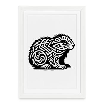 Marmotte tribale - Affiche encadrée (27 × 37 cm) - blanc - Devant