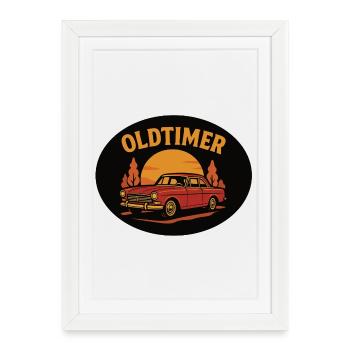 Voiture Ancienne Voiture Classique Coucher De Soleil Design - Affiche encadrée (27 × 37 cm) - blanc - Devant