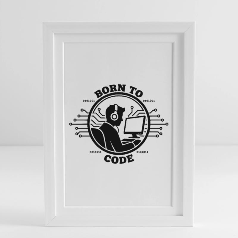 Codeur né pour coder Programmeur Affiche encadrée (27 × 37 cm)