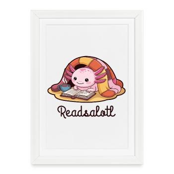 Readsalotl Axolotl Reading Books - Framed poster (27 × 37 cm) - white - Front