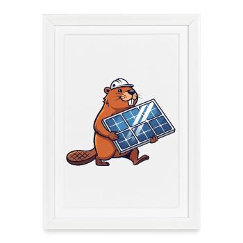Beaver Installer Solar Panel Engineer Cartoon - Framed poster (27 × 37 cm) - white - Front