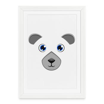 Cute Cartoon Polar Bear Face Blue Eyes Arctic Anim - Framed poster (27 × 37 cm) - white - Front
