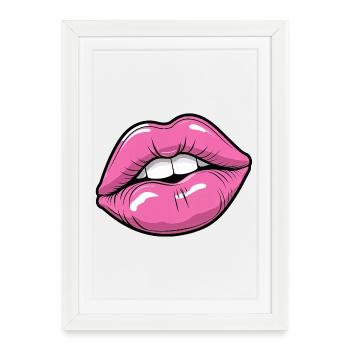 Lèvres Pop Art en Rose - Affiche encadrée (27 × 37 cm) - blanc - Devant