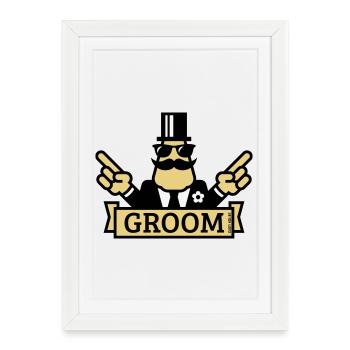 Pointing Groom (Stag Night / Bachelor Party / 3C) - Framed poster (27 × 37 cm) - white - Front