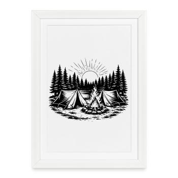 Paysage forestier de tentes de camping - Affiche encadrée (27 × 37 cm) - blanc - Devant