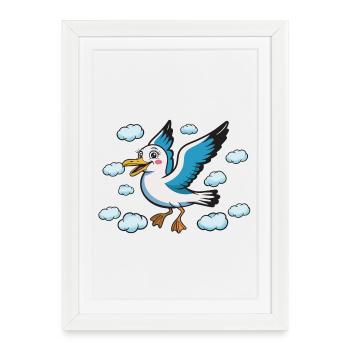 Dessin animé de mouette de Vol des Nuages - Affiche encadrée (27 × 37 cm) - blanc - Devant