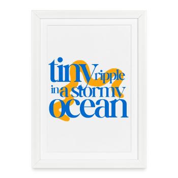 Tiny ripple in a stormy ocean (orange background) - Framed poster (27 × 37 cm) - white - Front