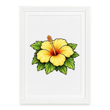 Imprimé tropical hibiscus jaune - Affiche encadrée (27 × 37 cm) - blanc - Devant