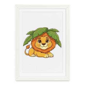 Lion cub under palm trees - Framed poster (27 × 37 cm) - white - Front