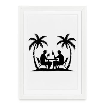 Silhouette de fête de palmiers - Affiche encadrée (27 × 37 cm) - blanc - Devant