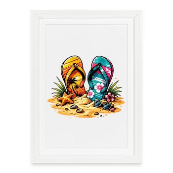 Flip Flops on the Beach Illustration - Framed poster (27 × 37 cm) - white - Front