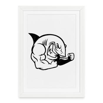 Muscular Shark Bodybuilder Workout Silhouette - Framed poster (27 × 37 cm) - white - Front