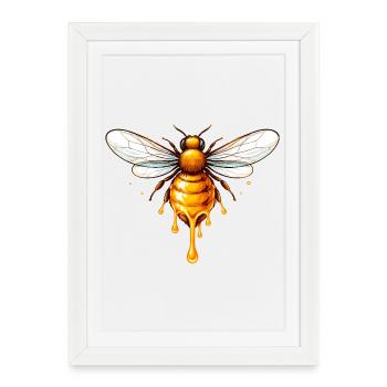 Honey bee motif with dripping honey - Framed poster (27 × 37 cm) - white - Front