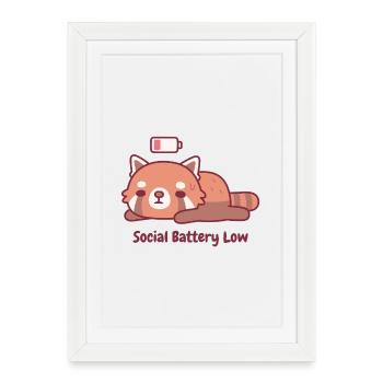 Cute Tired Red Panda Introvert Social Battery Low - Framed poster (27 × 37 cm) - white - Front