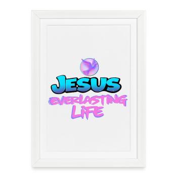 Jésus Vie éternelle Colombe Design chrétien - Affiche encadrée (27 × 37 cm) - blanc - Devant