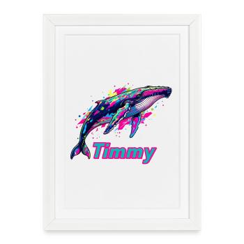 Neon Whale Timmy Graffiti - Framed poster (27 × 37 cm) - white - Front
